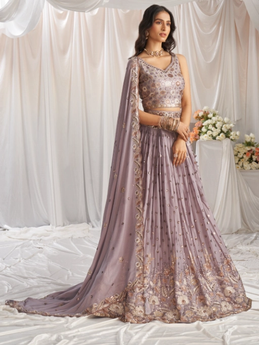 Vardan Mauve Sequin Work Designer Georgette Lehenga - Image 4