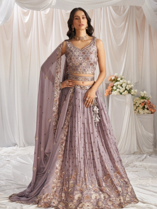 Vardan Mauve Sequin Work Designer Georgette Lehenga