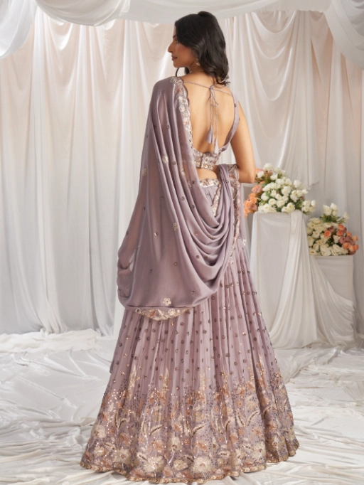 Vardan Mauve Sequin Work Designer Georgette Lehenga - Image 3
