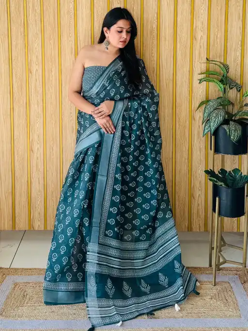 Vardan Premium Soft Linen Saree Cotton Print Saree Catalog - Image 9