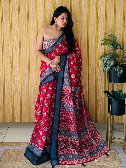 Vardan Premium Soft Linen Saree Cotton Print Saree Catalog - Image 10