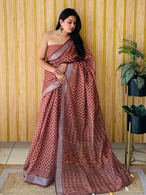 Vardan Premium Soft Linen Saree Cotton Print Saree Catalog - Image 11