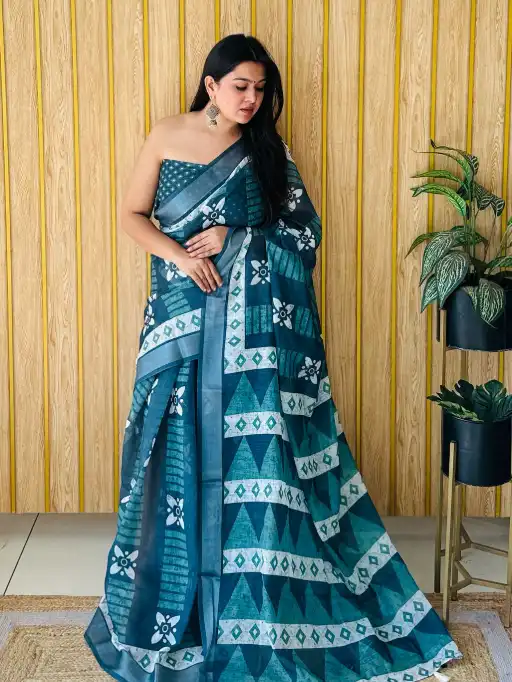 Vardan Premium Soft Linen Saree Cotton Print Saree Catalog - Image 12