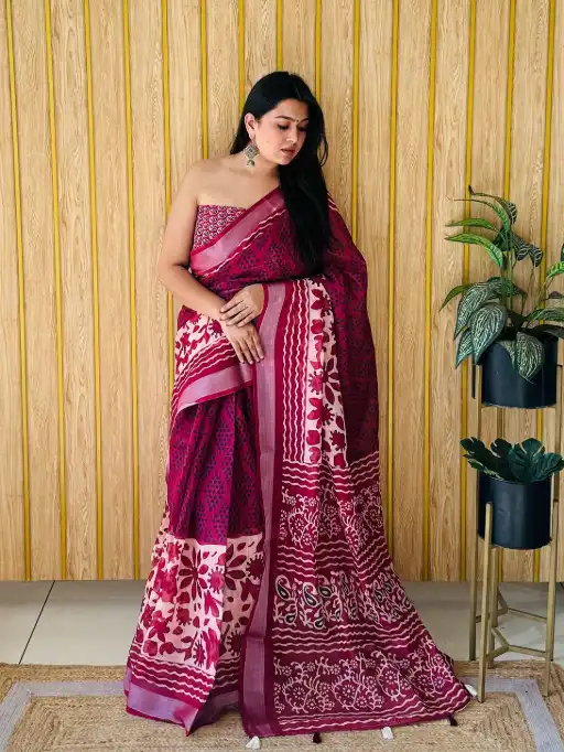 Vardan Premium Soft Linen Saree Cotton Print Saree Catalog - Image 13