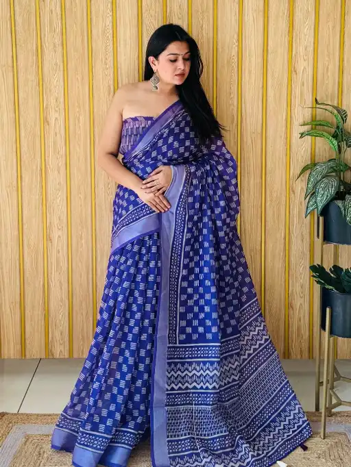 Vardan Premium Soft Linen Saree Cotton Print Saree Catalog - Image 2