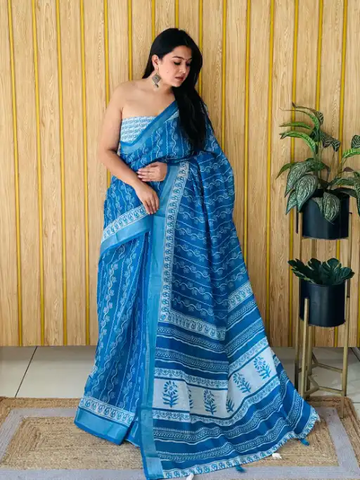 Vardan Premium Soft Linen Saree Cotton Print Saree Catalog - Image 3