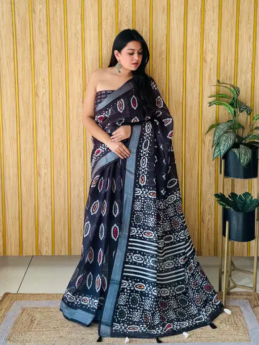 Vardan Premium Soft Linen Saree Cotton Print Saree Catalog - Image 4