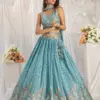 Vardan Turquoise Blue Sequin Work Designer Georgette Lehenga