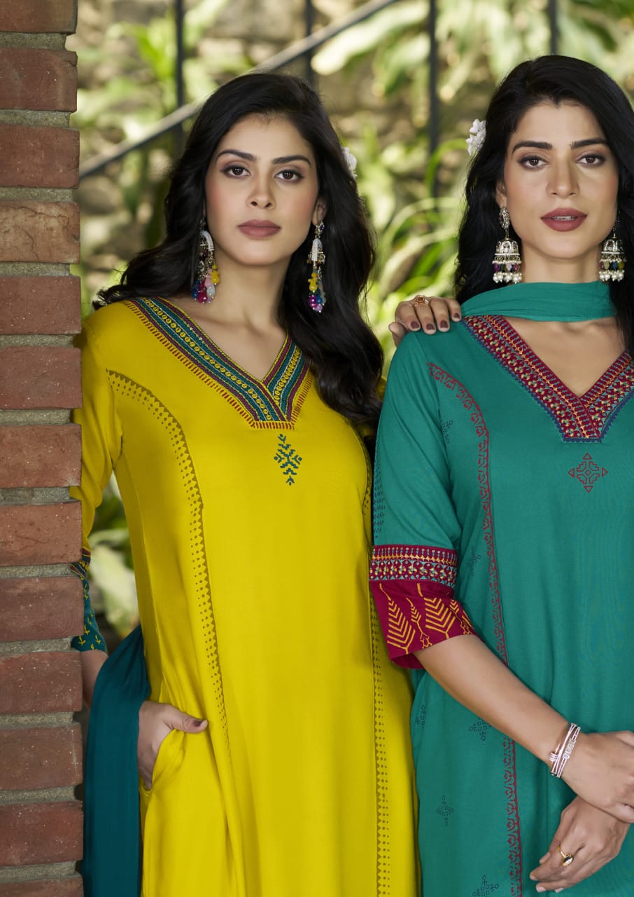 Woodee Tamanna Rayon Wholesale Readymade Kurti Plazzo Set with Dupatta - Image 2