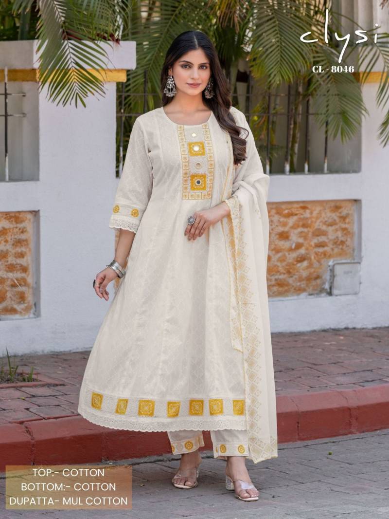 Clysi 8046 Cotton Fancy Kurti Bottom With Dupatta Set Wholesale