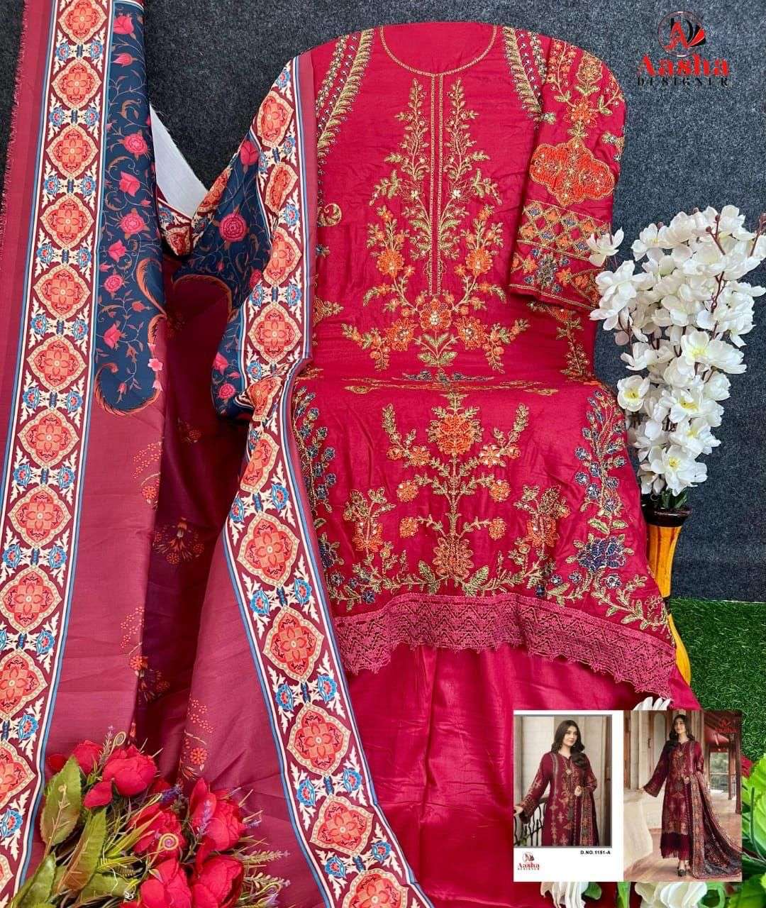 Aasha Designer 1151 Heavy Embroidered Rayon Pakistani Suit Catalog - Image 11