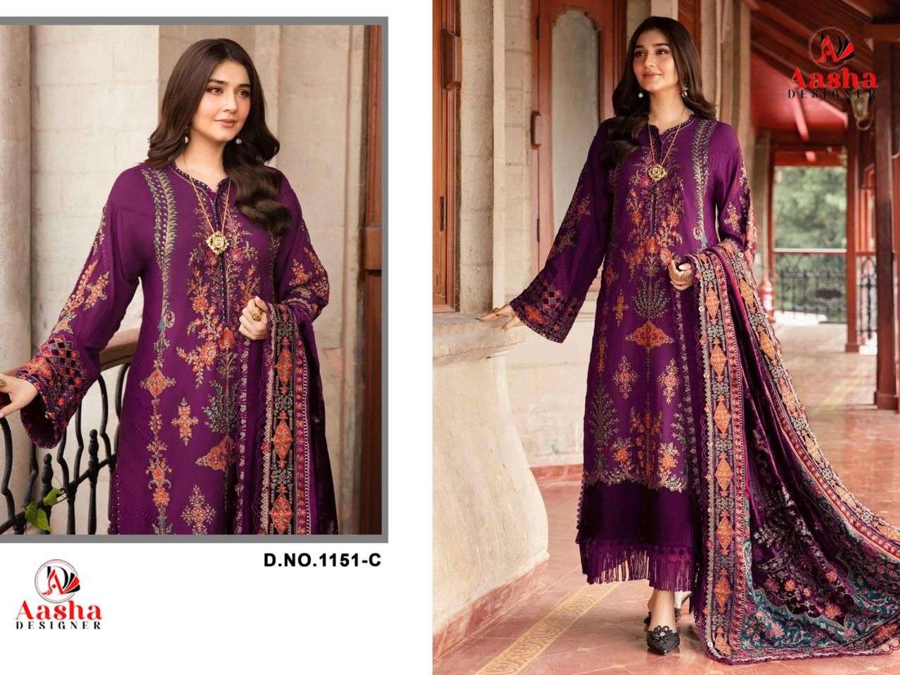 Aasha Designer 1151 Heavy Embroidered Rayon Pakistani Suit Catalog - Image 5