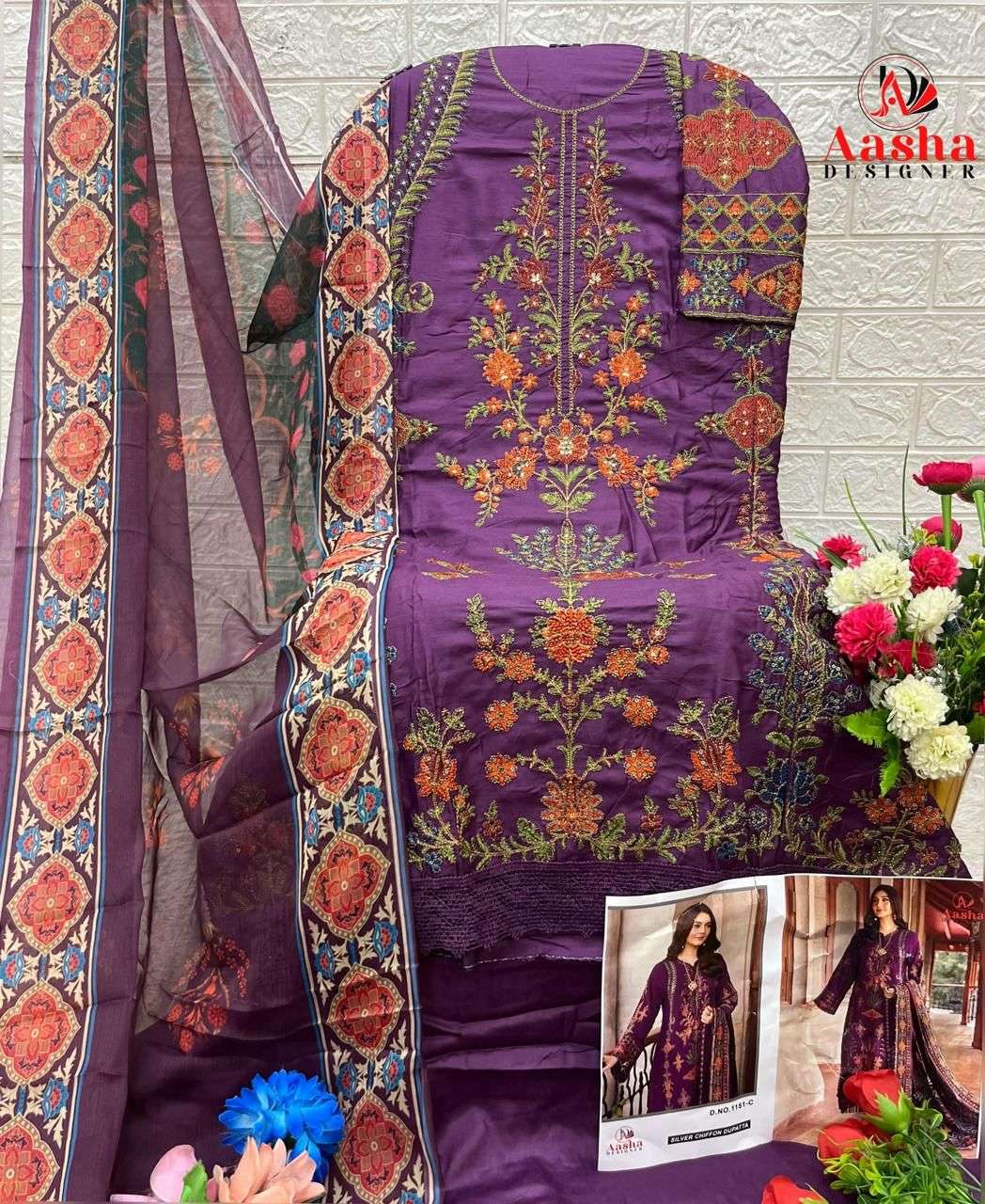 Aasha Designer 1151 Heavy Embroidered Rayon Pakistani Suit Catalog - Image 9