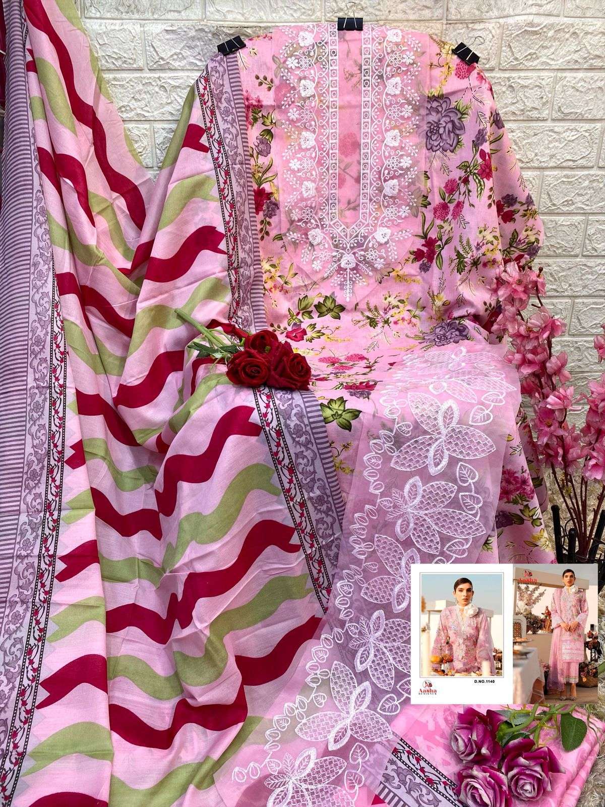 Aasha Designer Design No 1140 Cotton Printed Pakistani Suti Wholesale Catalog 