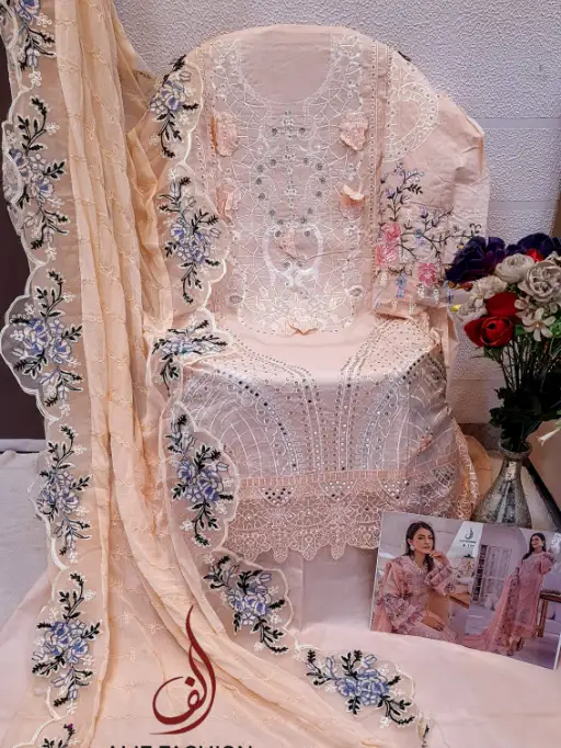 Alif Fashion A-177 Cotton Embroidery with Pakistani Suit Wholesale