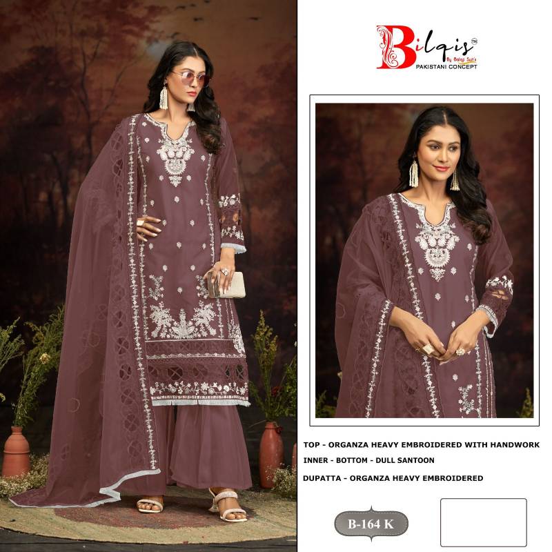 Bilqis B 164 K To N Wholesale Organza Pakistani Salwar Kameez