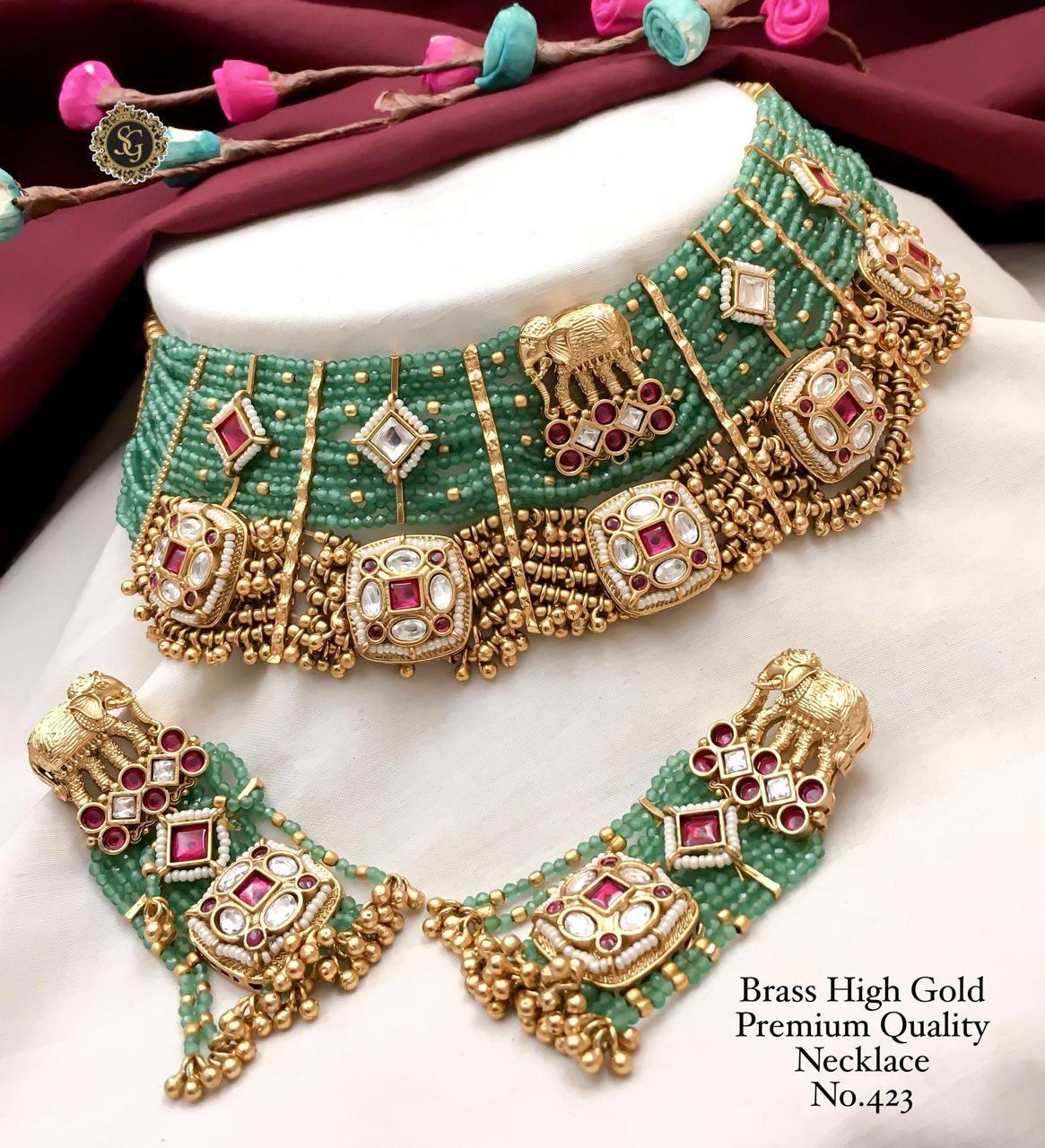 Brass High Gold Premium Quality Kundan Choker Set