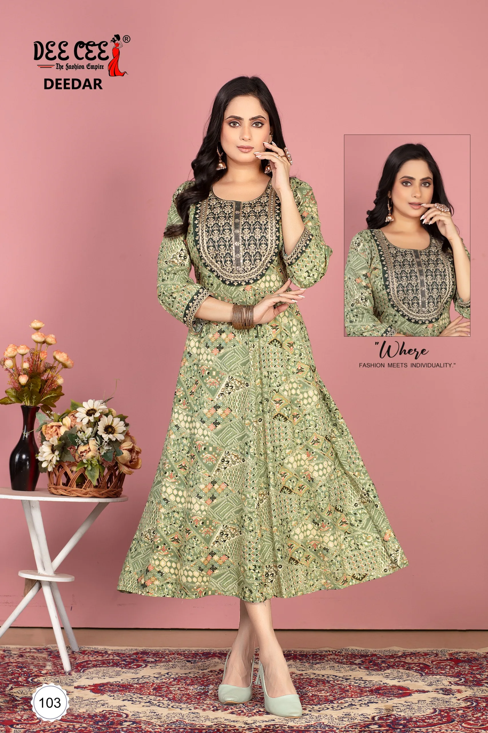Deecee Deedar Rayon Foil Print Wholesale Anarkali Kurtis Catalog - Image 3