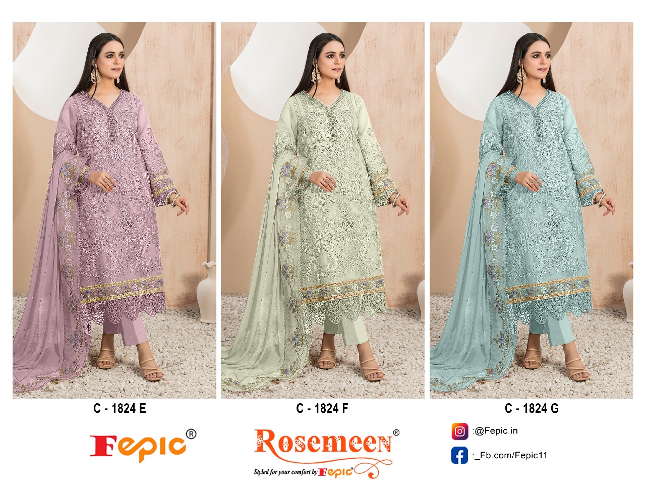 Fepic Rosemeen 1824 Designer Organza Pakistani Suit Collection - Image 4