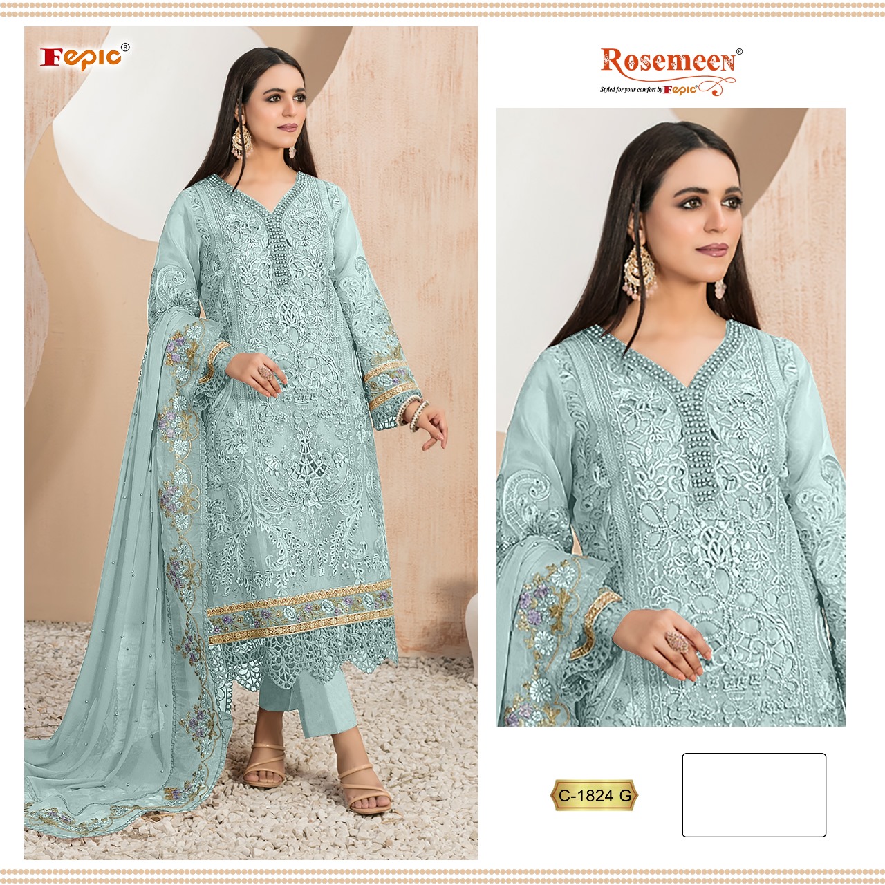 Fepic Rosemeen 1824 Designer Organza Pakistani Suit Collection