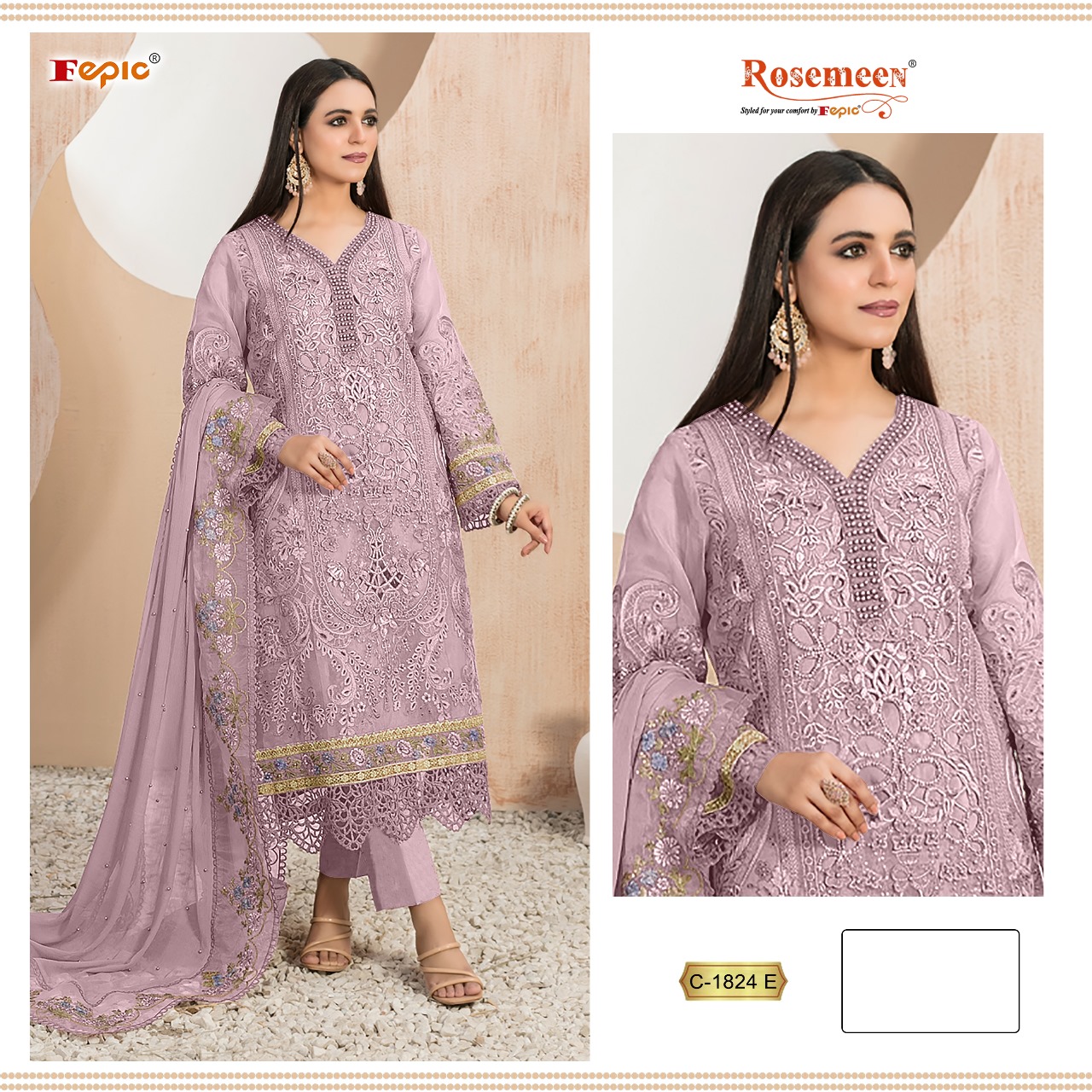 Fepic Rosemeen 1824 Designer Organza Pakistani Suit Collection - Image 2