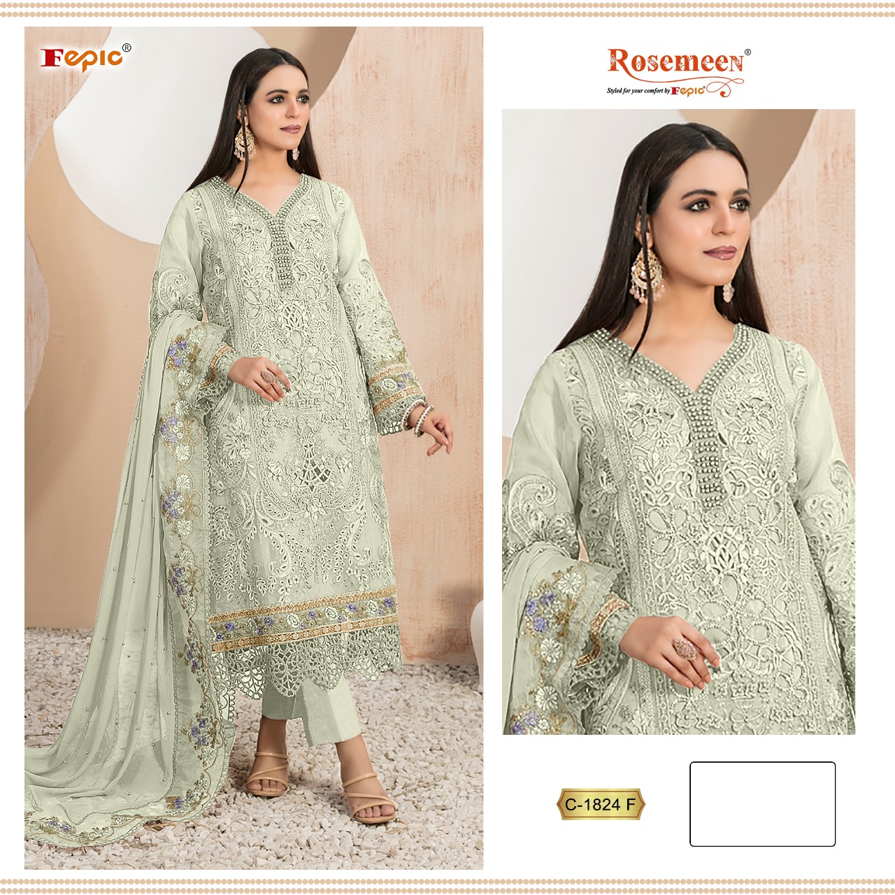 Fepic Rosemeen 1824 Designer Organza Pakistani Suit Collection - Image 3