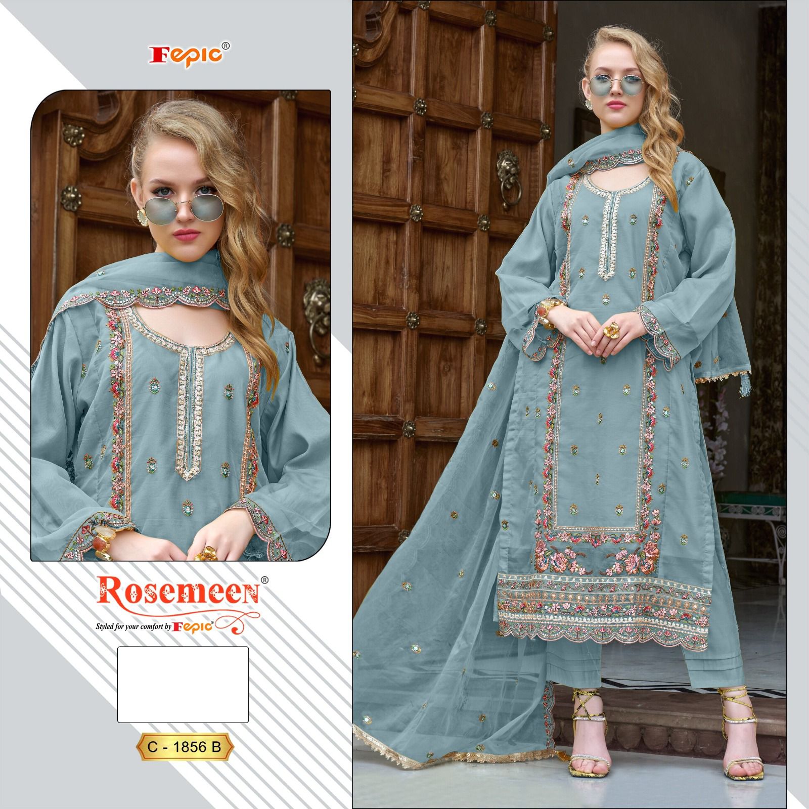 Fepic Rosemeen 1856 Wholesale Organza Pakistani Suit Catalog