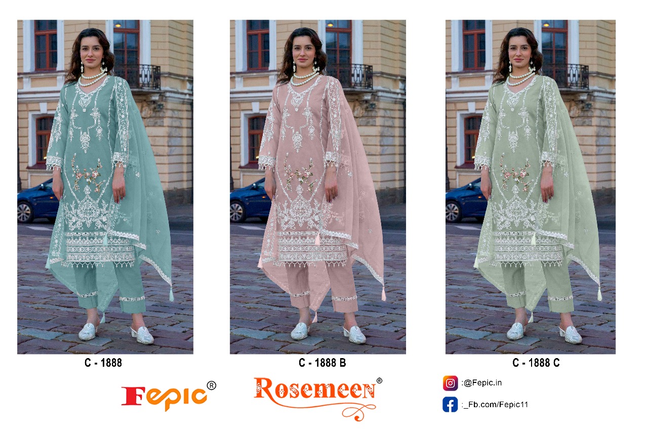 Fepic Rosemeen 1888 Wholesale Organza Pakistani Suit Catalog - Image 4