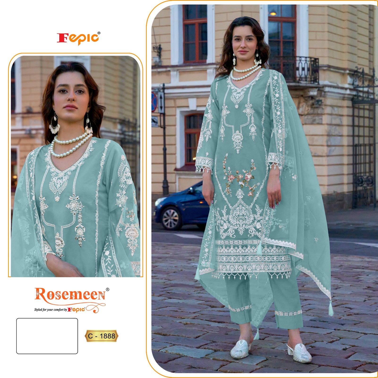 Fepic Rosemeen 1888 Wholesale Organza Pakistani Suit Catalog