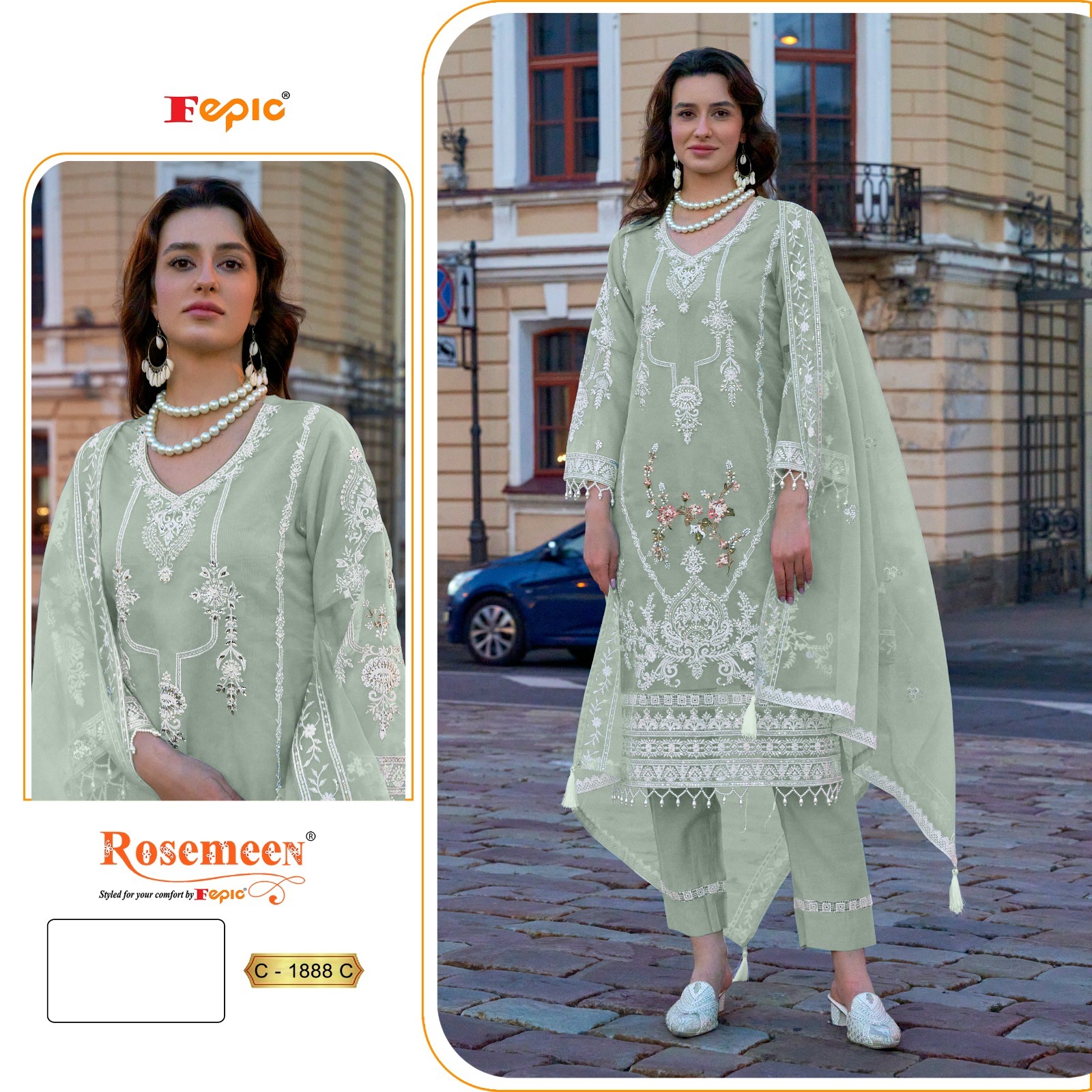 Fepic Rosemeen 1888 Wholesale Organza Pakistani Suit Catalog - Image 2