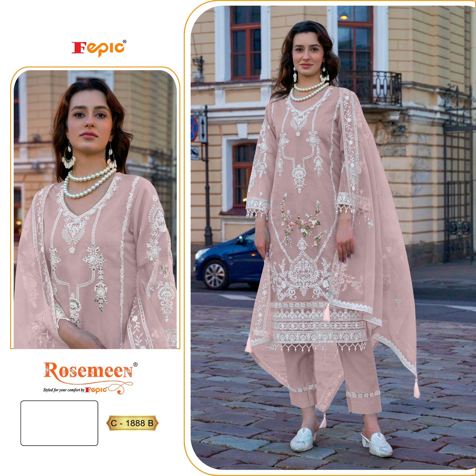 Fepic Rosemeen 1888 Wholesale Organza Pakistani Suit Catalog - Image 3