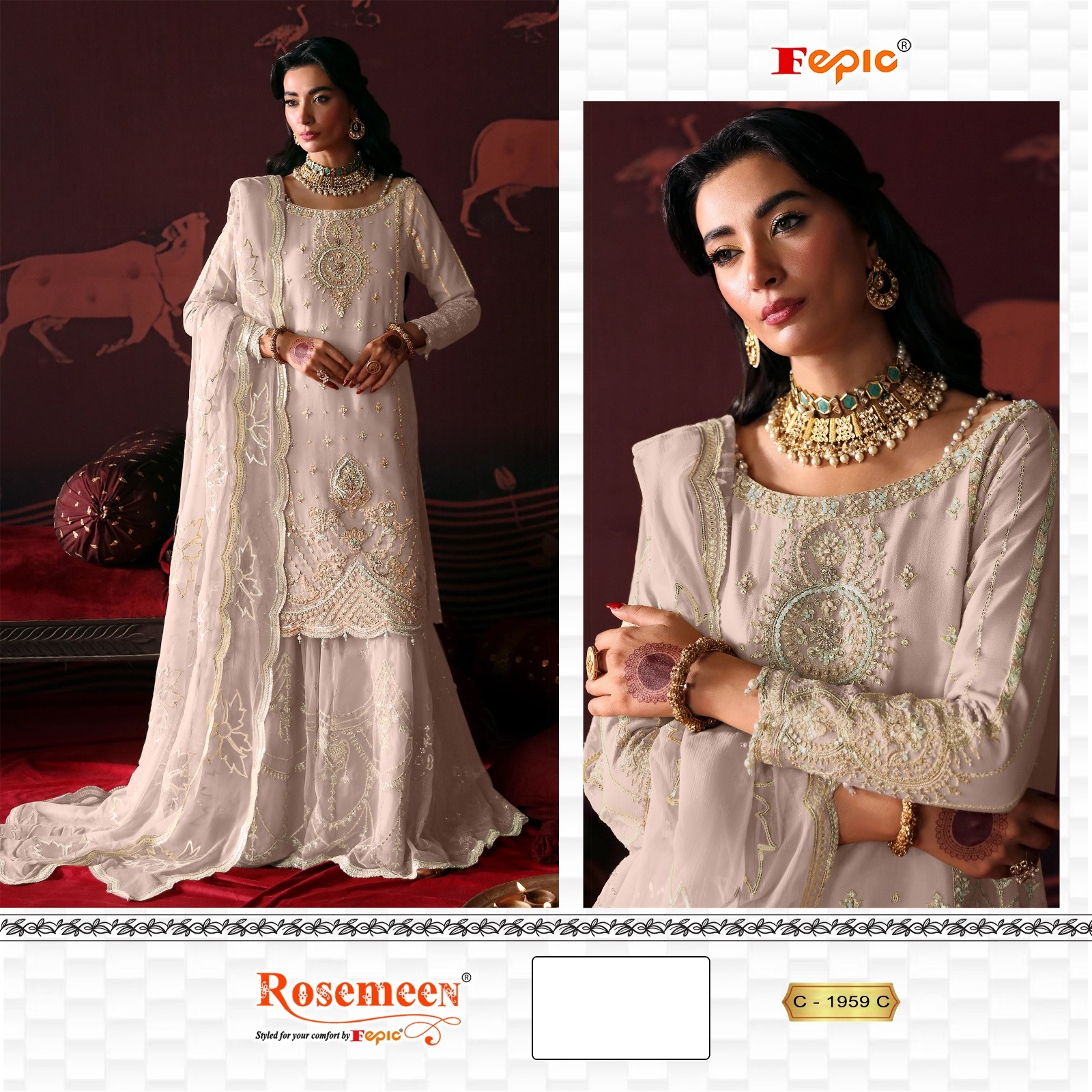 Fepic Rosemeen 1959 Embroidered Organza Pakistani Suit Collection