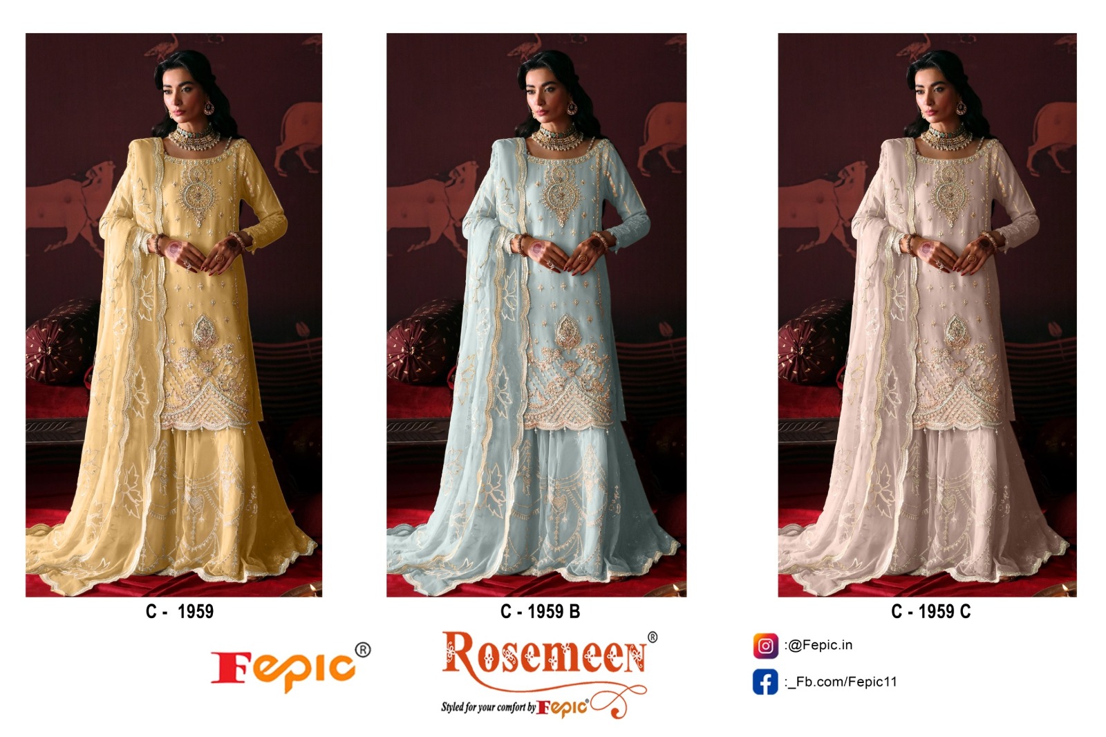 Fepic Rosemeen 1959 Embroidered Organza Pakistani Suit Collection - Image 4