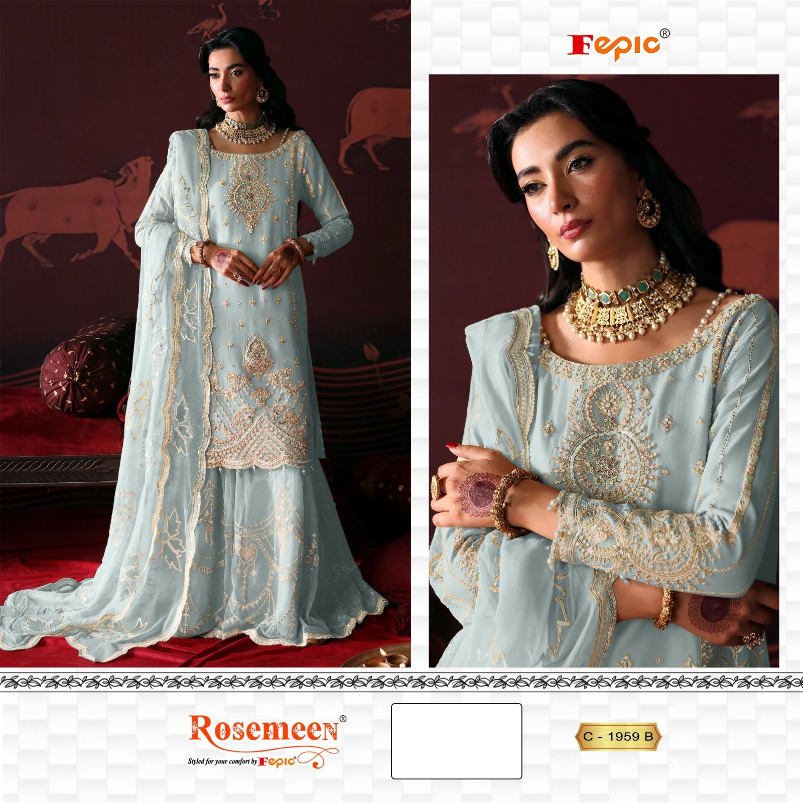 Fepic Rosemeen 1959 Embroidered Organza Pakistani Suit Collection - Image 3
