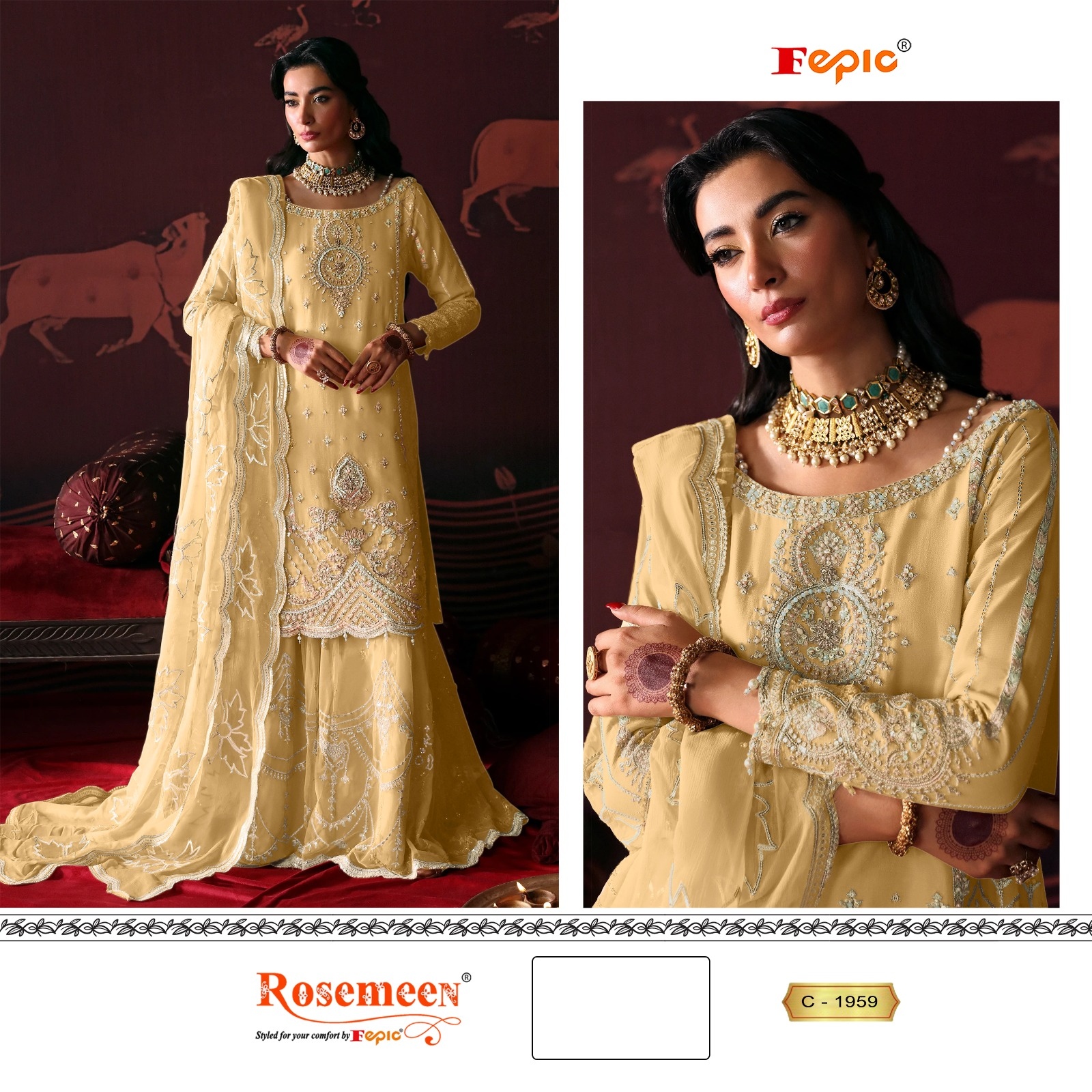 Fepic Rosemeen 1959 Embroidered Organza Pakistani Suit Collection - Image 2