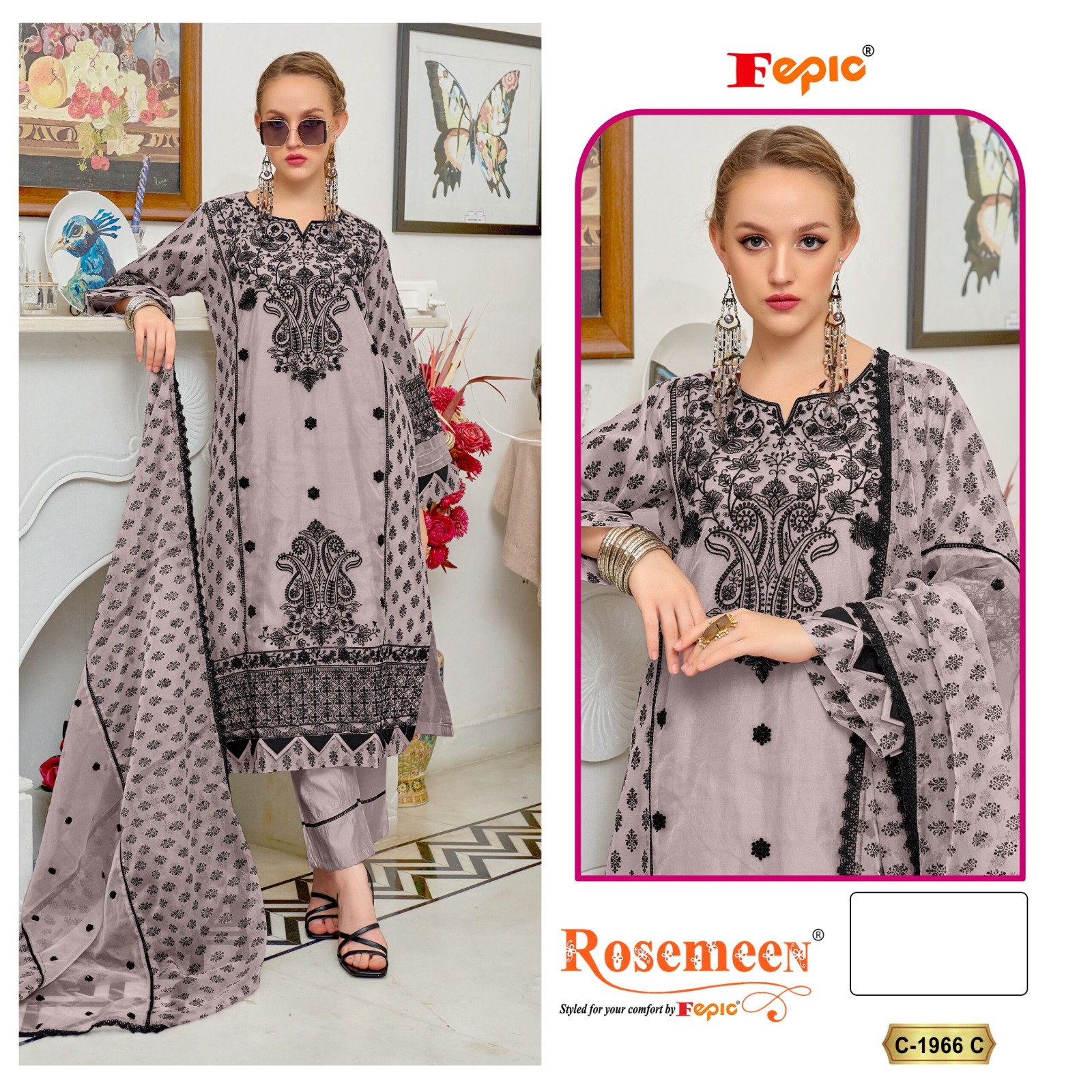 Fepic Rosemeen 1966 Organza Embroidered Pakistani Suit Catalog - Image 2
