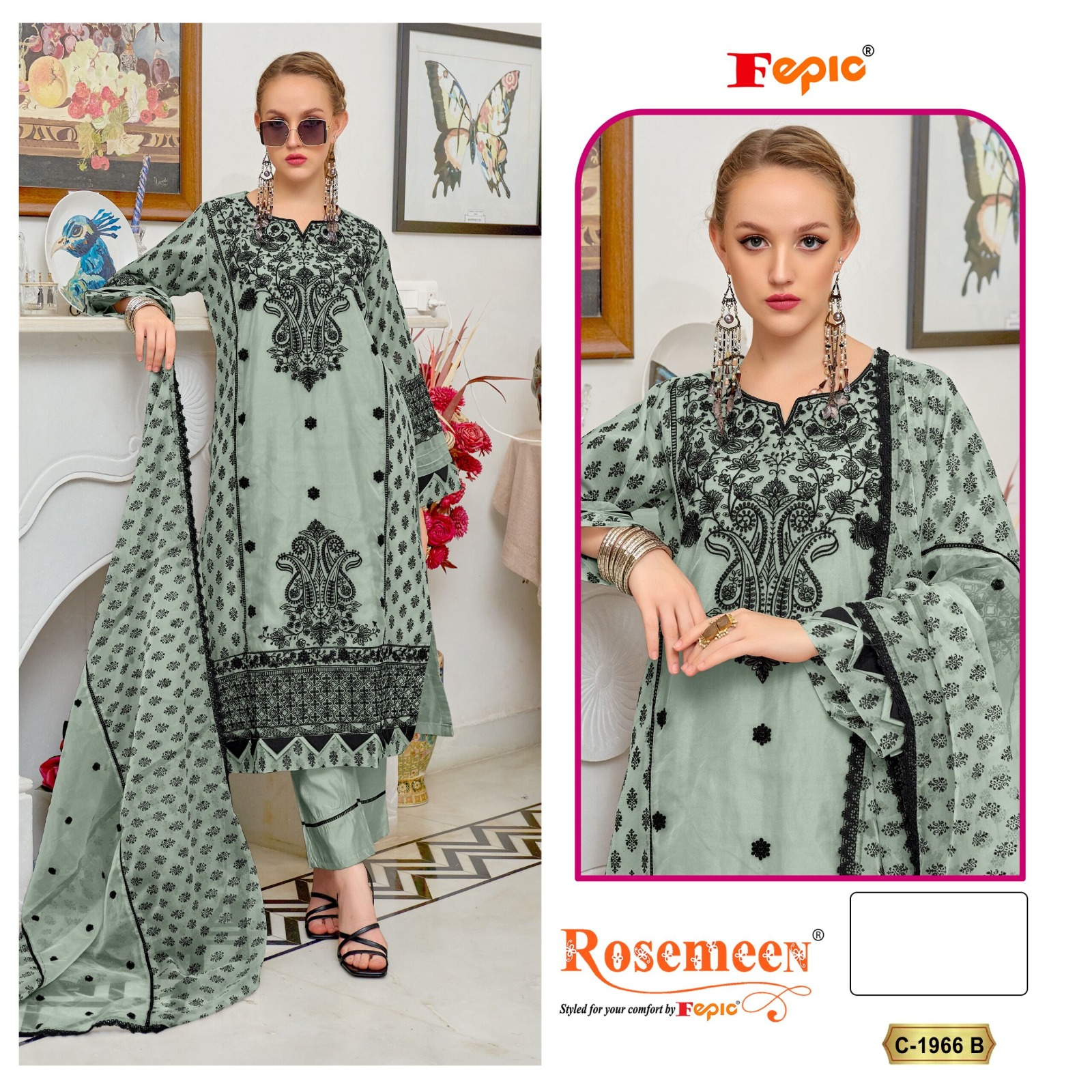 Fepic Rosemeen 1966 Organza Embroidered Pakistani Suit Catalog - Image 3