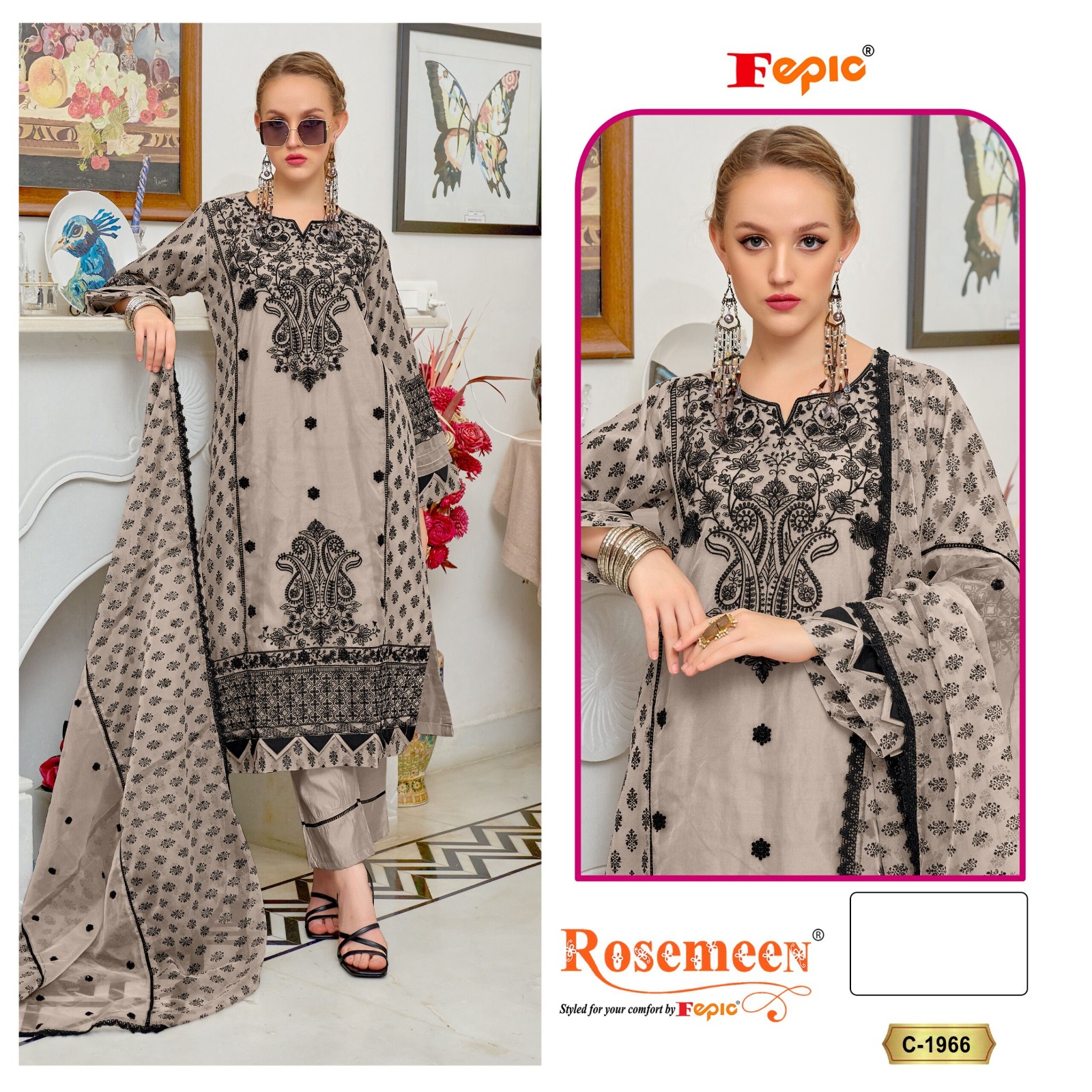Fepic Rosemeen 1966 Organza Embroidered Pakistani Suit Catalog