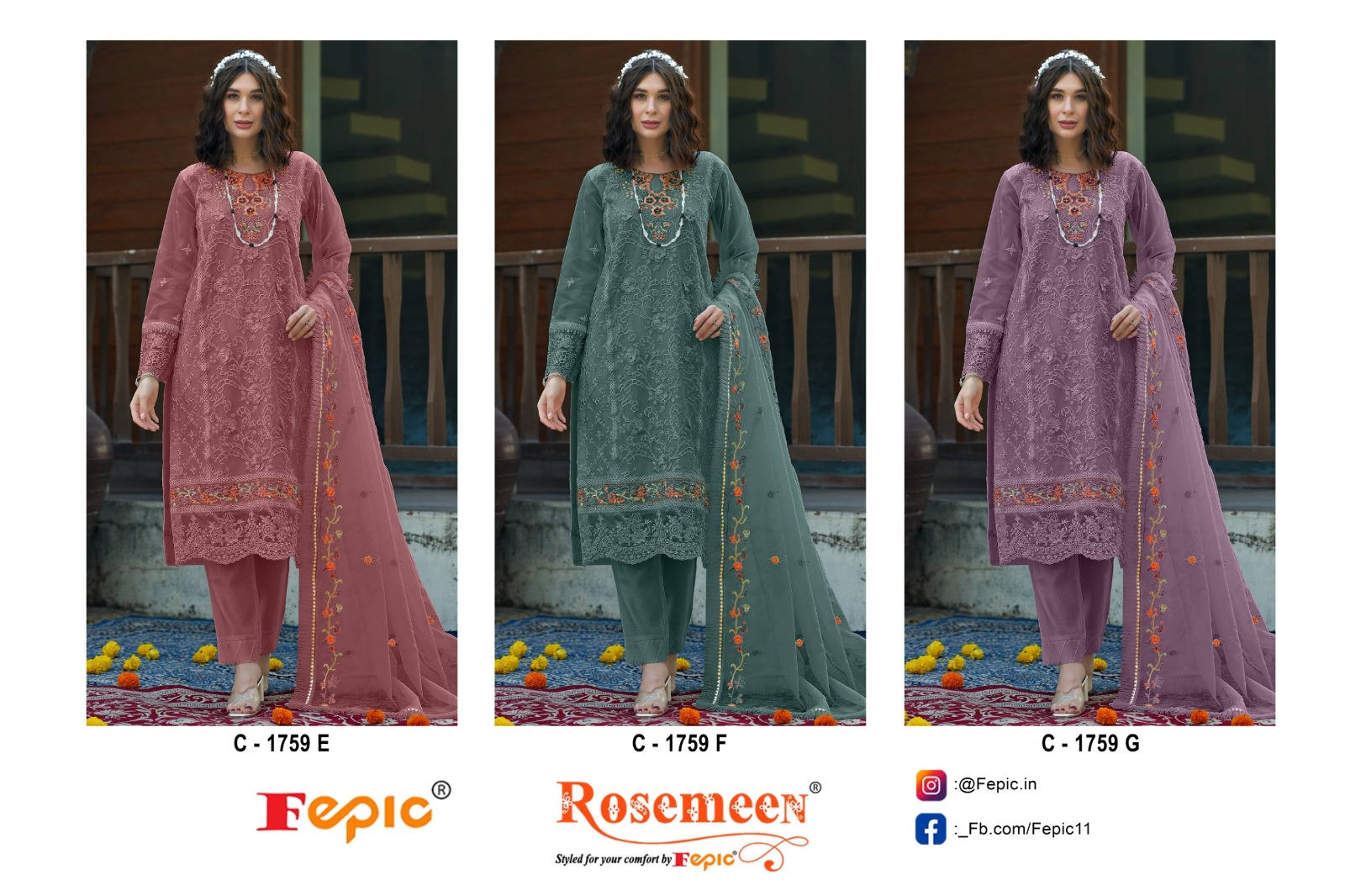 Fepic Rosemeen D.No 1759 Wholesale Designer Pakistani Suit - Image 4