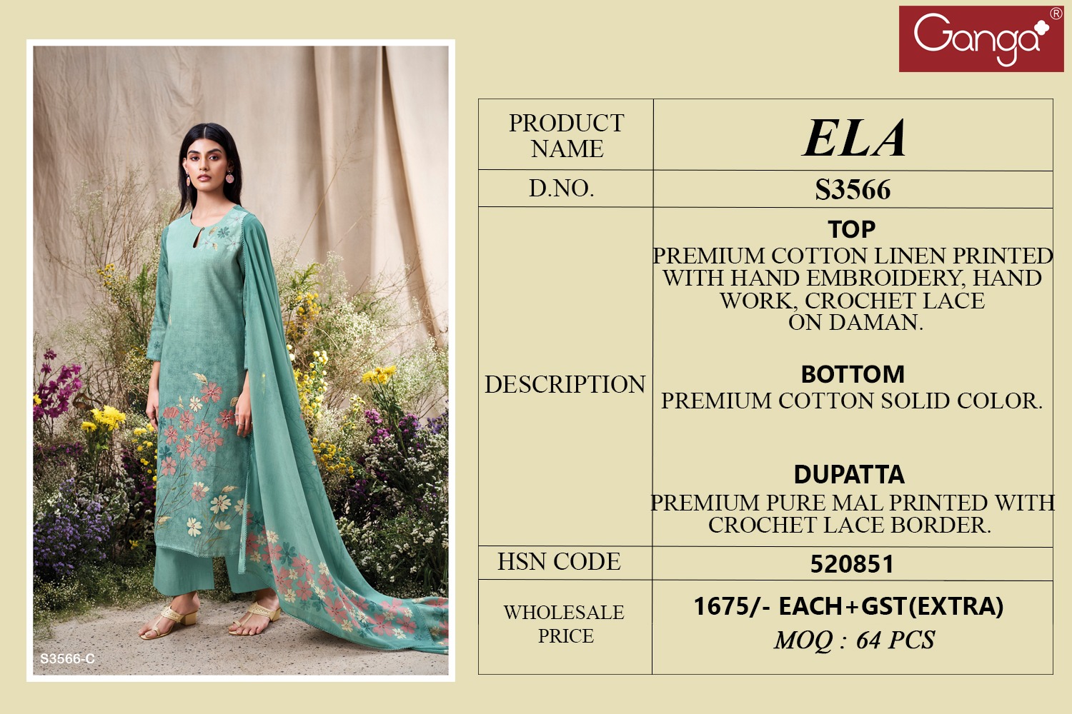 Ganga Design ELA 3566 Wholesale Cotton Salwar Kameez - Image 6