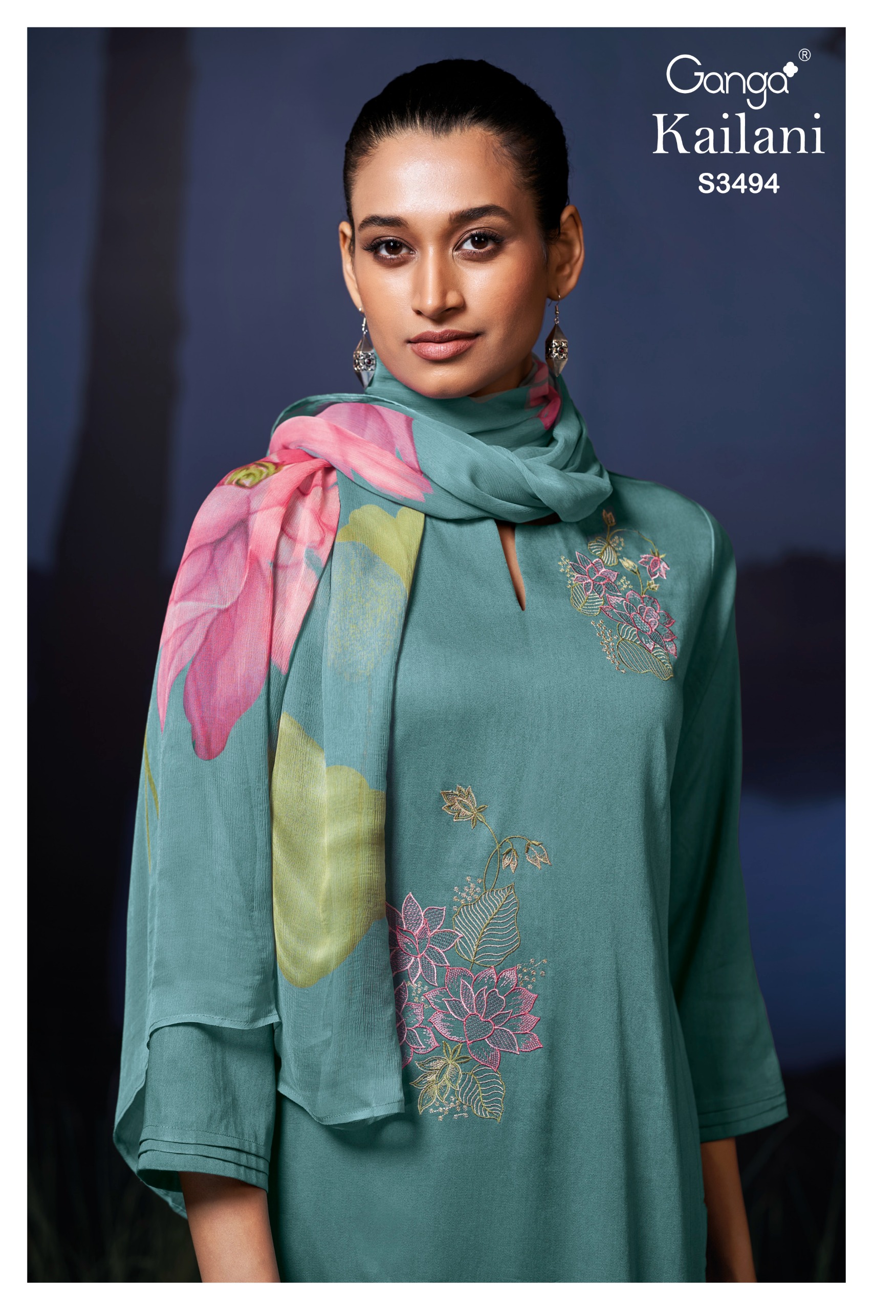 Ganga Kailani 3494 Premium Cotton Satin Salwar Suit Catalog