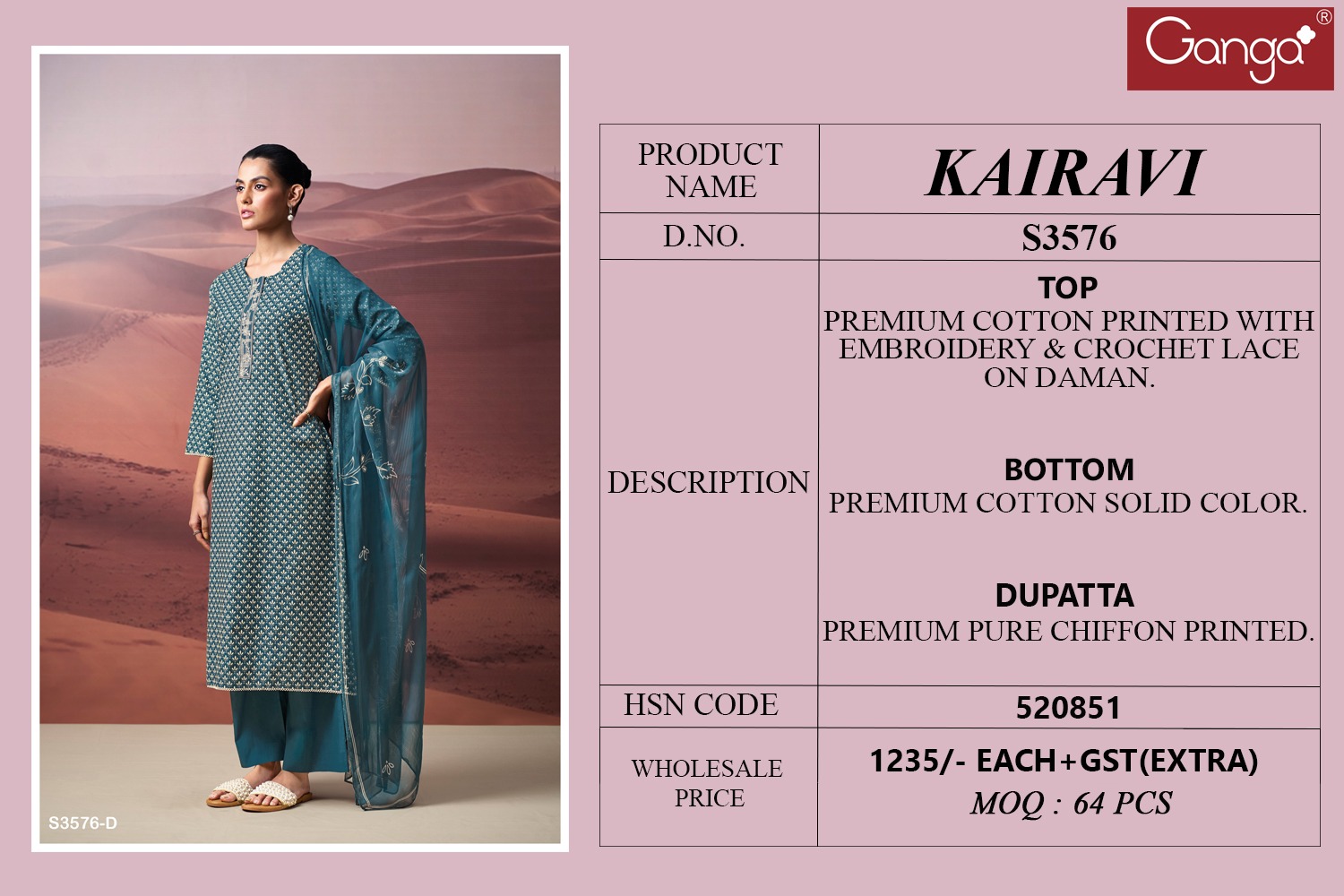 Ganga Kairavi 3576 Premium Cotton Salwar Suit Wholesale Catalog - Image 7