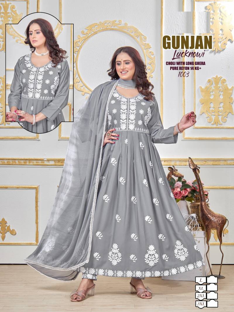Gunjan Lucknowi Rayon Wholesale Kurti Bottom Dupatta Collection