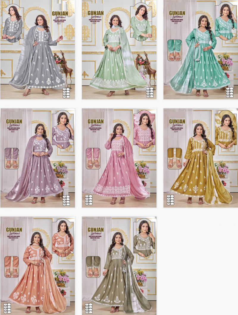 Gunjan Lucknowi Rayon Wholesale Kurti Bottom Dupatta Collection - Image 9