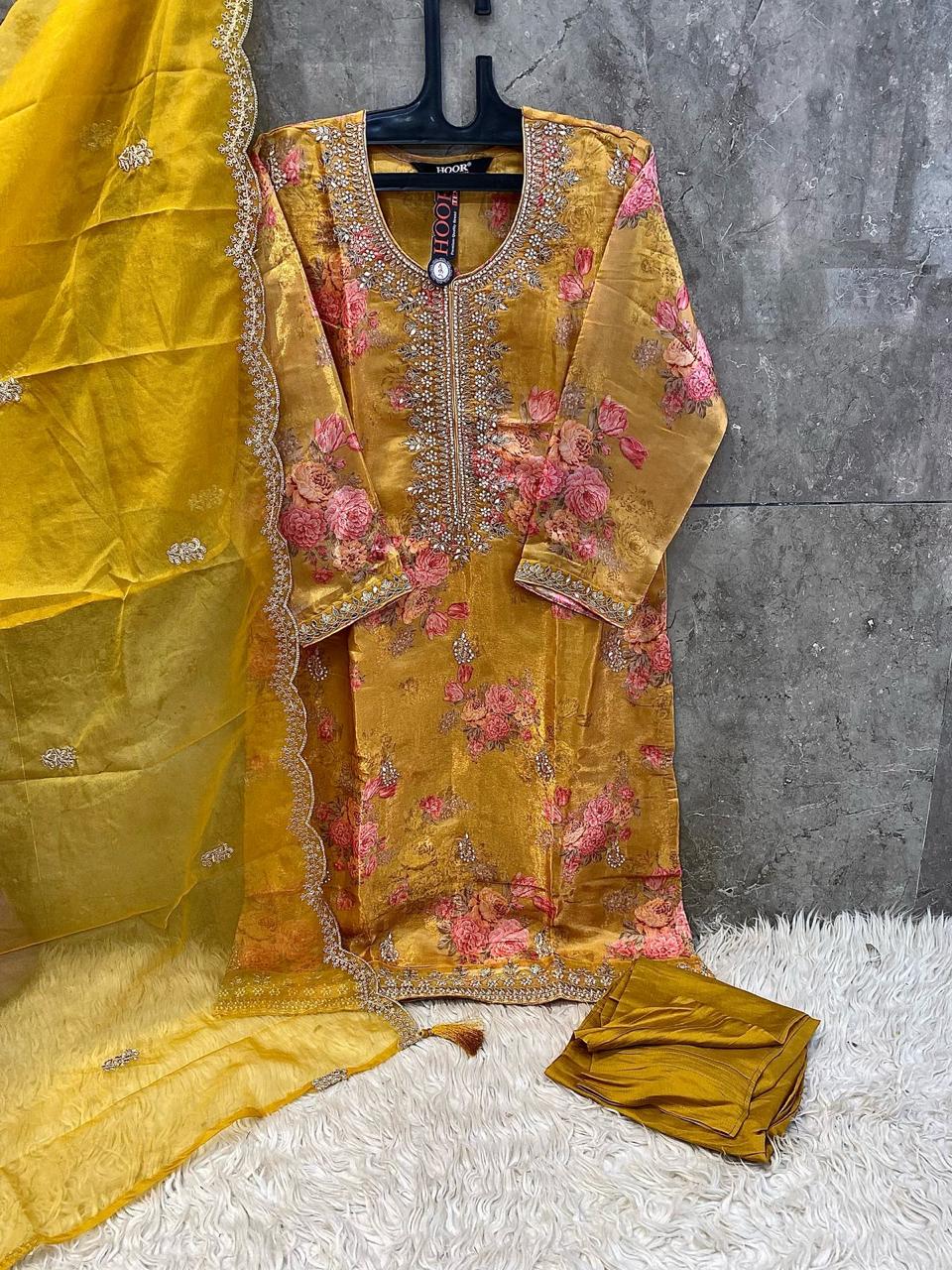 Hoor Tex HF-182 Wholesale Readymade Organza Pakistani Suit - Image 9