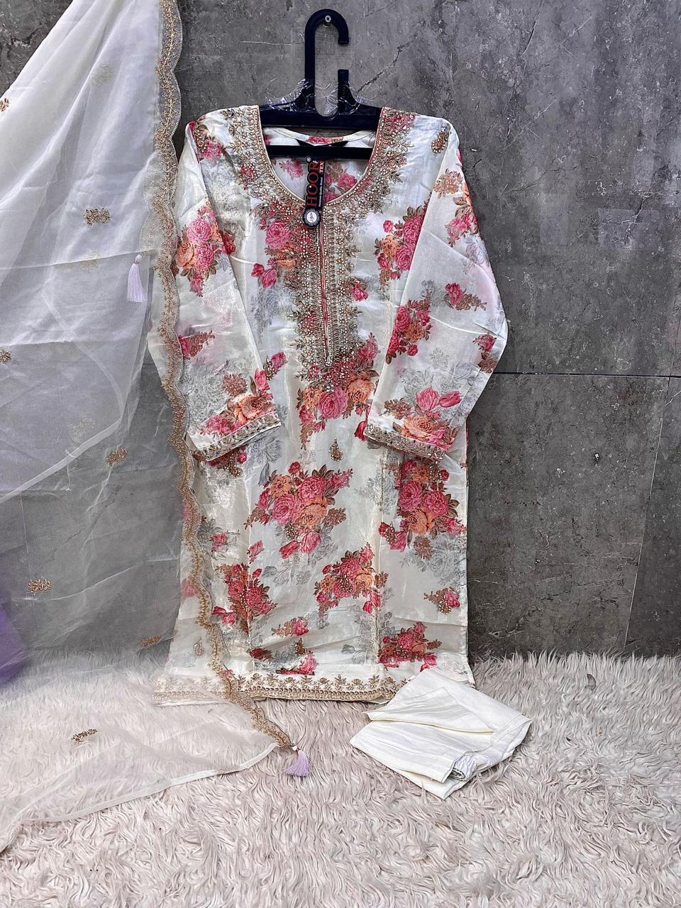 Hoor Tex HF-182 Wholesale Readymade Organza Pakistani Suit