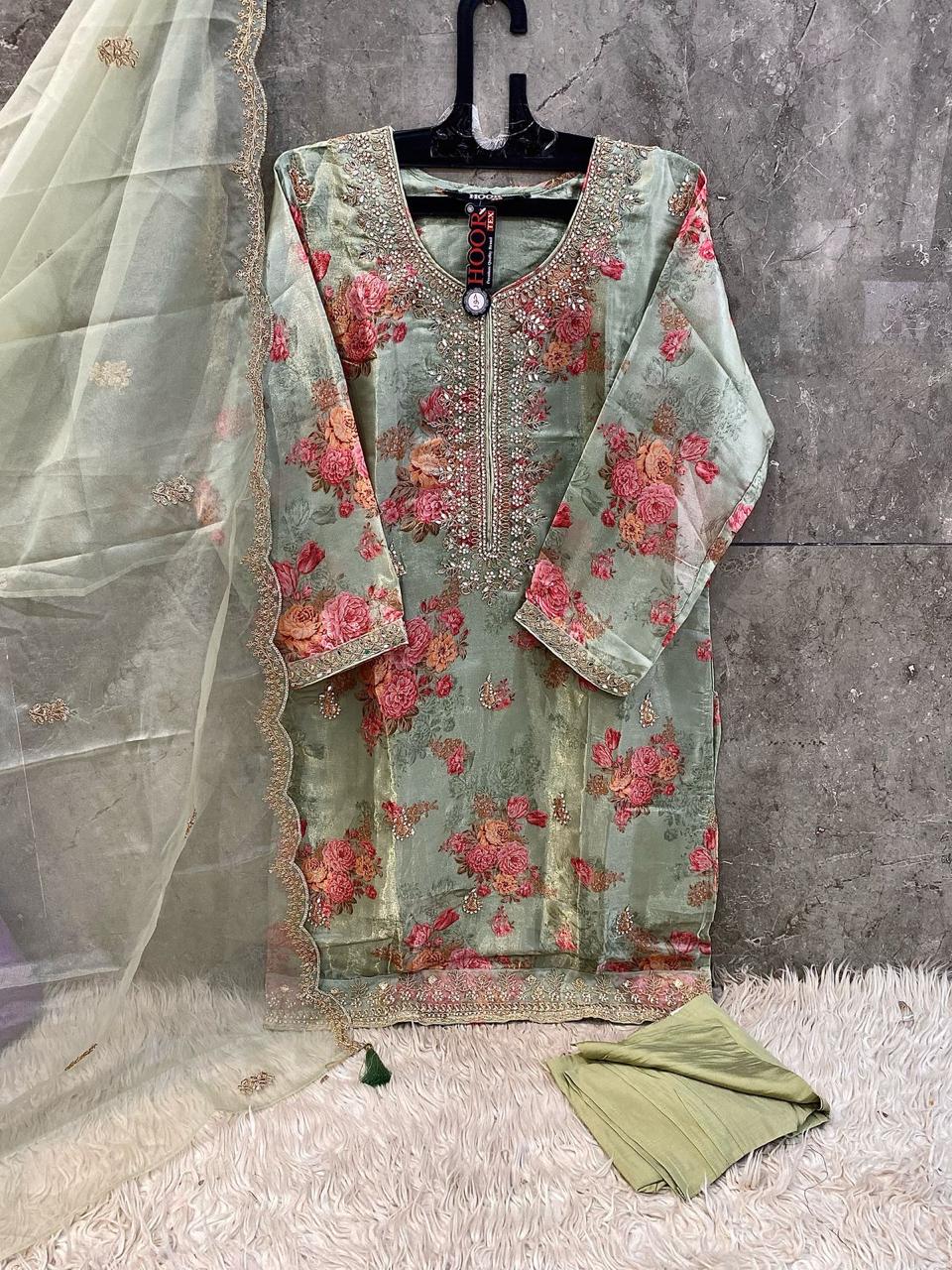 Hoor Tex HF-182 Wholesale Readymade Organza Pakistani Suit - Image 4