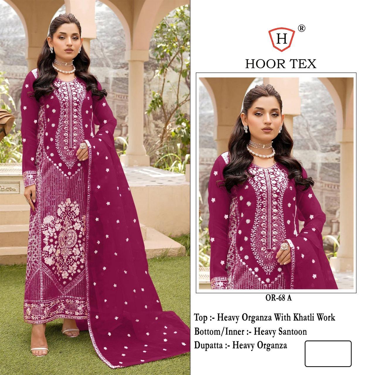 Hoor Tex OR-68 A to D Plus Readymade Organza Pakistani Suit Catalog