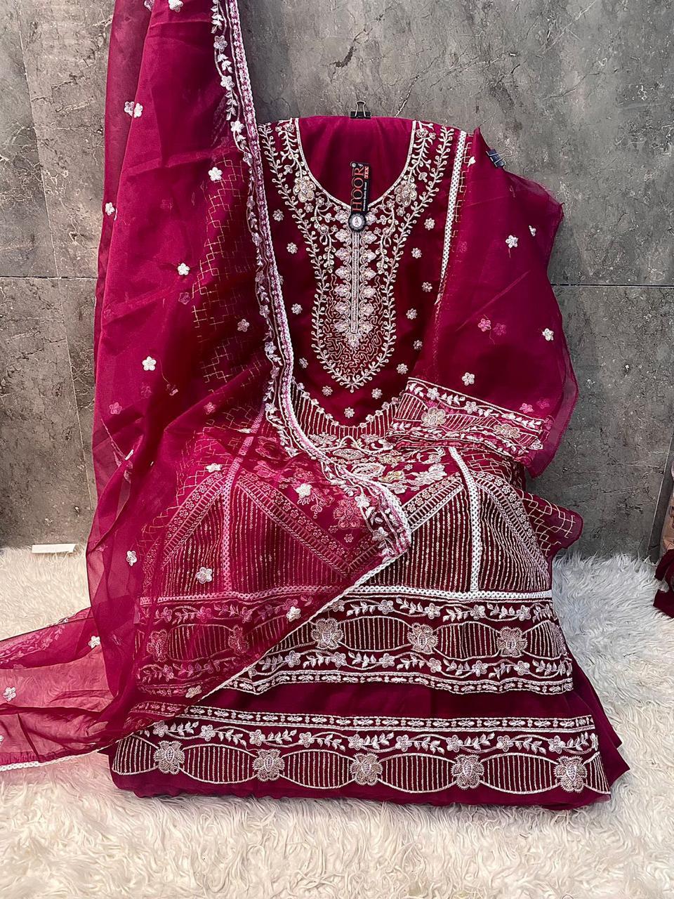 Hoor Tex OR-68 A to D Plus Readymade Organza Pakistani Suit Catalog - Image 8