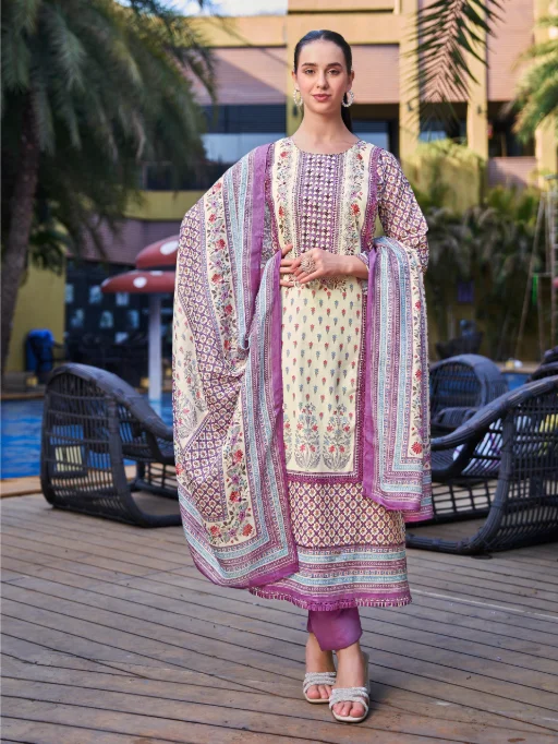 Ibiza Royal Orchid Wholesale Cotton Salwar Suits with Bottom Dupatta Catalog - Image 3